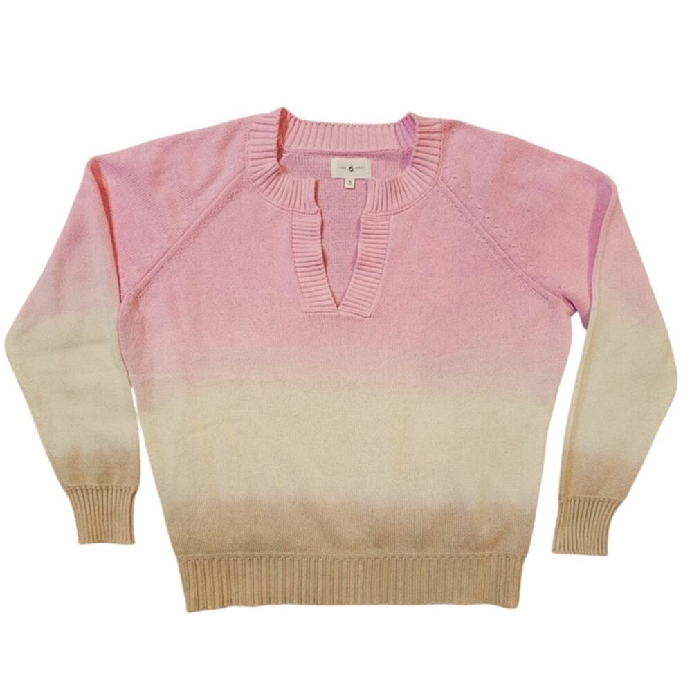 Lou & Grey Ombré Sweater Pink Cream Tan V Neck  Womens  Cozy, Warm, Sz M New
